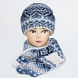 Комплекты Woolcano Шапка с большим отворотом тройка (шапка+шарф+варежки) Комплект - белый-голубой-синий