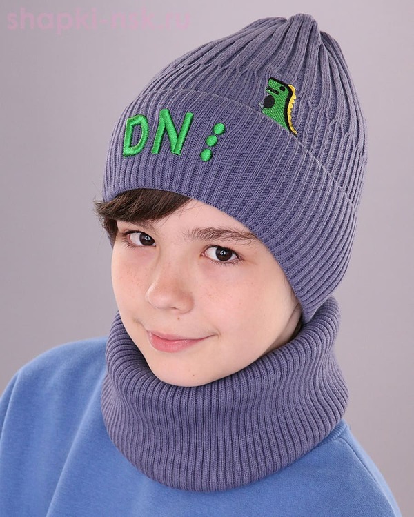 Комплект для мальчика флис (колпак+снуд) (50-54)