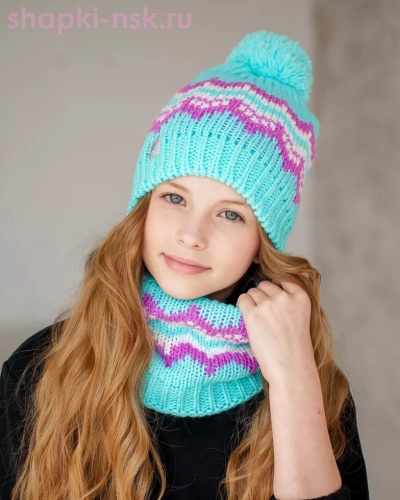 PQ 24 PD 24 Комплект для девочки флис (колпак+снуд) (52-54) - Шапки-НСК. Головные уборы оптом и в розницу.