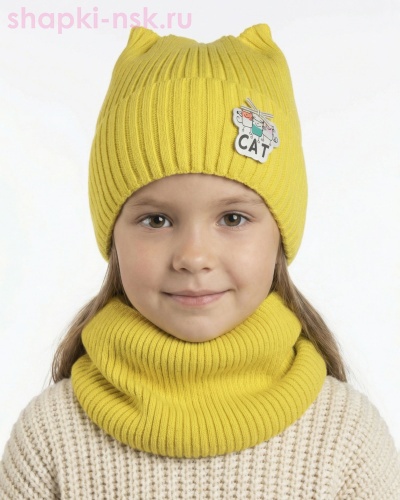 01-17-E Комплект для девочки флис (шапка+снуд) (50-54) - Шапки-НСК. Головные уборы оптом и в розницу.