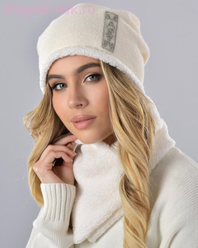 Бархат полоска термо Комплект флис (шапка+снуд) (56-58) - Шапки-НСК. Головные уборы оптом и в розницу.