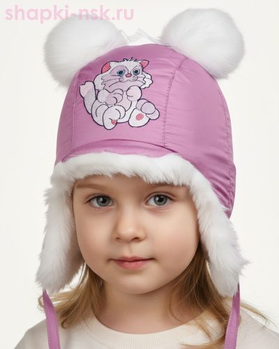 211-З Кошечка Ушанка для девочки (48-50) - Шапки-НСК. Головные уборы оптом и в розницу.