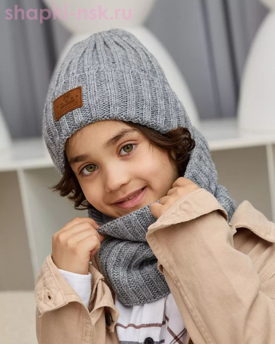 Q 152 D 152 Комплект для мальчика флис (колпак+снуд) (52-54) - Шапки-НСК. Головные уборы оптом и в розницу.