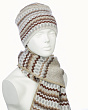 Комплекты Woolcano Кубанка двойка (шапка+шарф) Комплект - бежевый меланж-белый-св.серый
