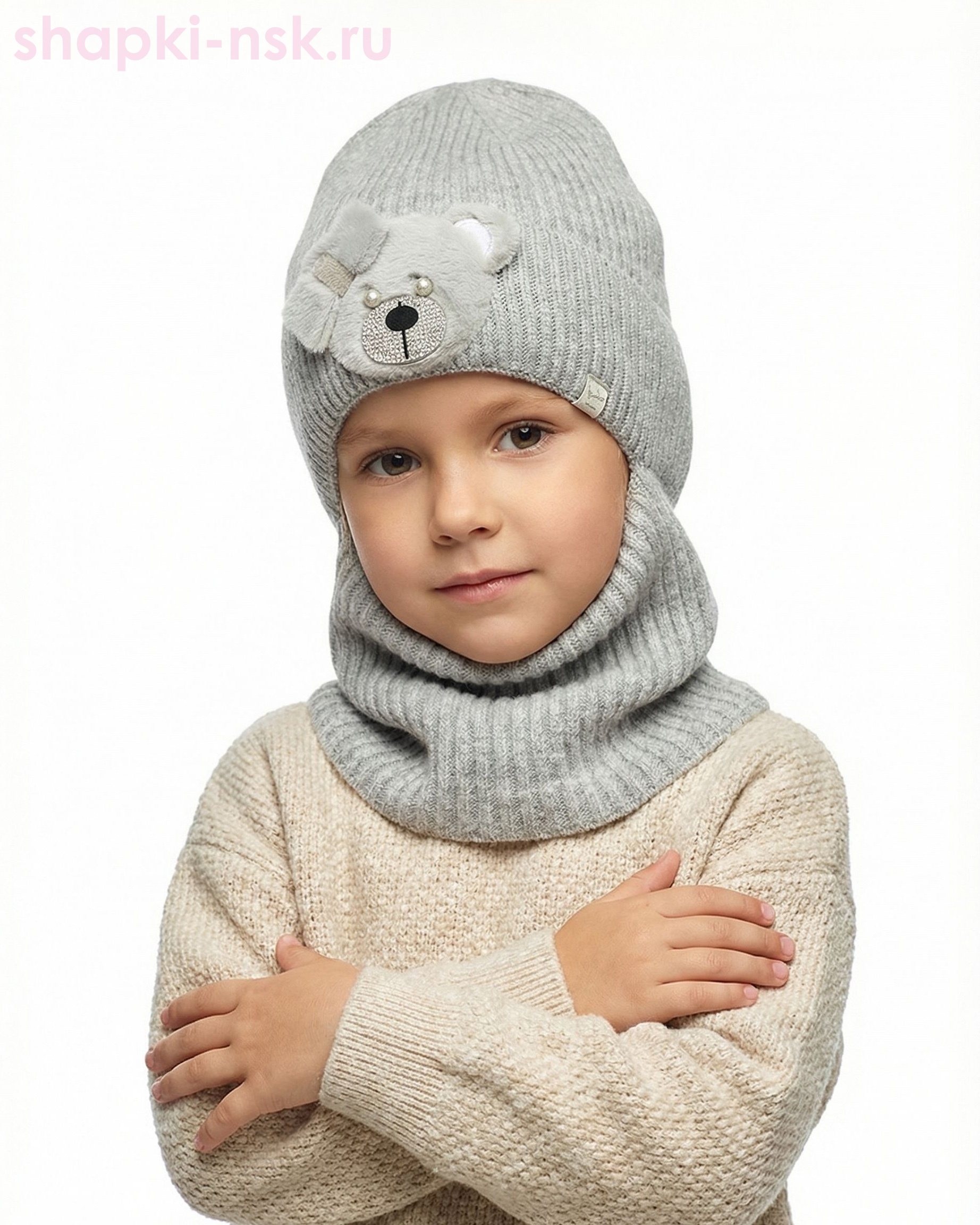 01-31-R Балаклава-шлем для девочки флис (50-54)