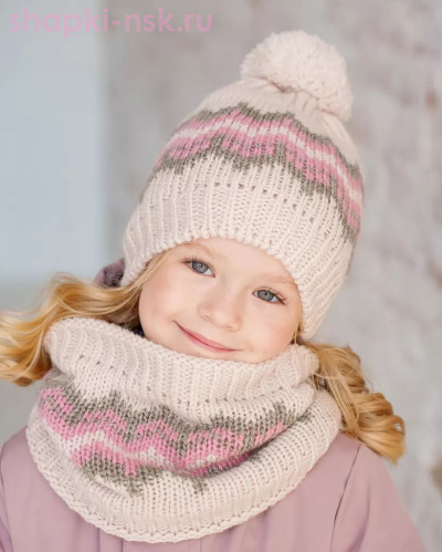 PQ 24 PD 24 Комплект для девочки флис (колпак+снуд) (52-54) - Шапки-НСК. Головные уборы оптом и в розницу.