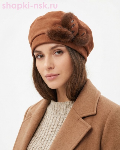 Елена замша мех.норка Берет женский флис (56-58) - Шапки-НСК. Головные уборы оптом и в розницу.