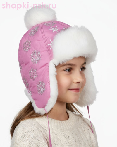 245-З Снежок Ушанка для девочки (50-52) - Шапки-НСК. Головные уборы оптом и в розницу.