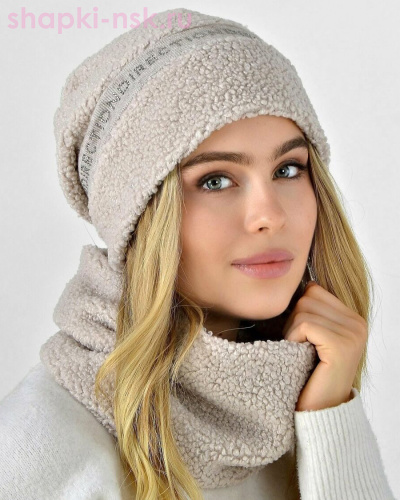 Тедди полоска Комплект женский флис (колпак+снуд) (56-58) - Шапки-НСК. Головные уборы оптом и в розницу.