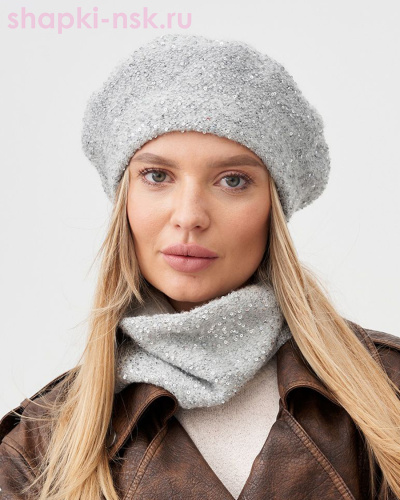 Эльза пряжа Альпака пайетки Берет (56-58) - Шапки-НСК. Головные уборы оптом и в розницу.