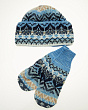 Комплекты Woolcano Шапка с большим отворотом двойка (шапка+рукавицы) Комплект - белый-голубой-синий