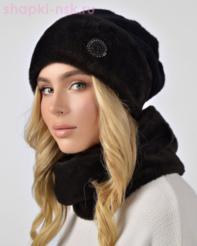 Модель: Ангора диагональ с норкой Комплект флис (колпак+снуд) (56-58), Цвет: черный Ангора диагональ с норкой Комплект флис (колпак+снуд) (56-58) - Шапки-НСК. Головные уборы оптом и в розницу.